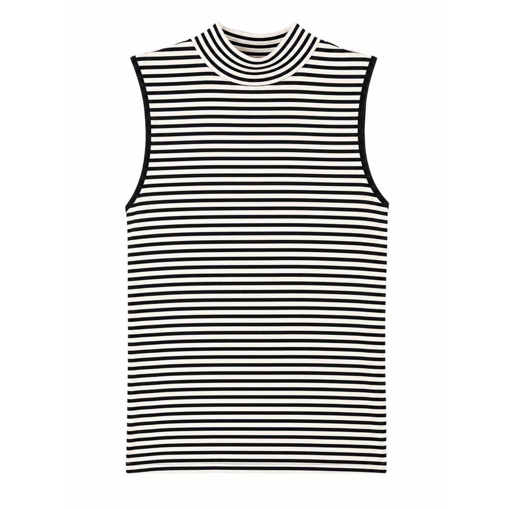 Workshop Republic Clothing Black & White Striped Sleeveless Mock Neck Tank - Picture 2 of 5
